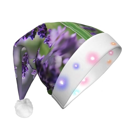 BrUgui Festliche LED-Weihnachtsmütze – langlebige Farben, drei Blinkmodi, perfektes Urlaubsaccessoire! Lila Lavendel Blumen Blumen von BrUgui