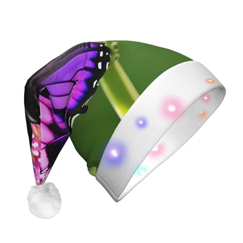 BrUgui Festliche LED-Weihnachtsmütze – langlebige Farben, drei Blinkmodi, perfektes Urlaubsaccessoire! Lila Schmetterling von BrUgui