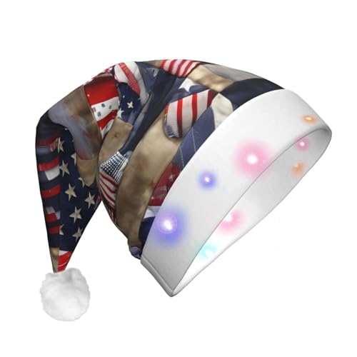 BrUgui Festliche LED-Weihnachtsmütze – langlebige Farben, drei Blinkmodi, perfektes Urlaubszubehör! Amerikanische Flagge, Patchwork von BrUgui