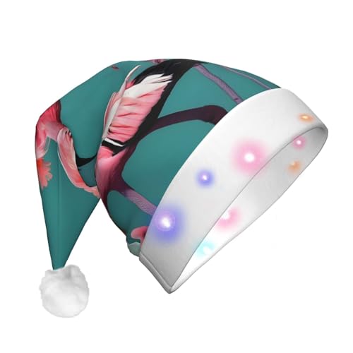 BrUgui Festliche LED-Weihnachtsmütze – langlebige Farben, drei Blinkmodi, perfektes Urlaubszubehör! Flamingo-Blumen von BrUgui