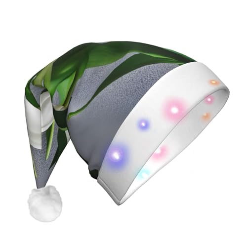 BrUgui Festliche LED-Weihnachtsmütze – langlebige Farben, drei Blinkmodi, perfektes Urlaubszubehör! Weiße Tulpen Blumen von BrUgui