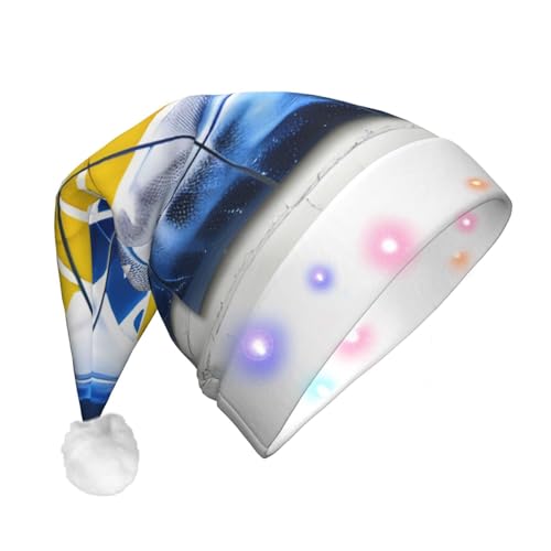 BrUgui Festliche LED-Weihnachtsmütze – langlebige Farben, drei Blinkmodi, perfektes Urlaubszubehör. Eishockey-Kunstmuster von BrUgui