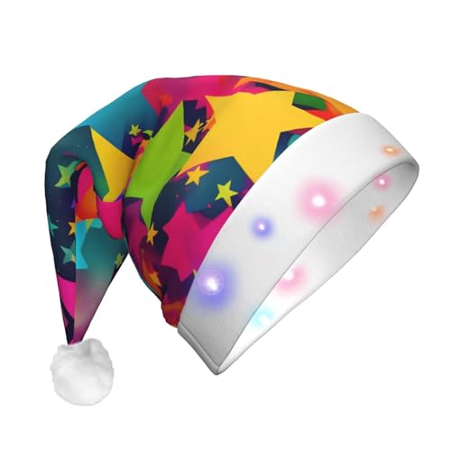 BrUgui Festliche LED-Weihnachtsmütze – langlebige Farben, drei Blinkmodi, perfektes Urlaubszubehör. Regenbogensterne von BrUgui