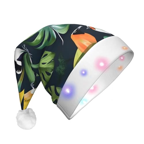 BrUgui Festliche LED-Weihnachtsmütze – langlebige Farben, drei Blinkmodi, perfektes Urlaubszubehör. Tropische Vögel, Pflanzenblatt von BrUgui