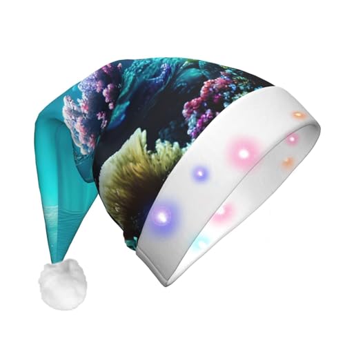 BrUgui Festliche LED-Weihnachtsmütze – langlebige Farben, drei Blinkmodi, perfektes Urlaubszubehör. Unterwasserlandschaft von BrUgui
