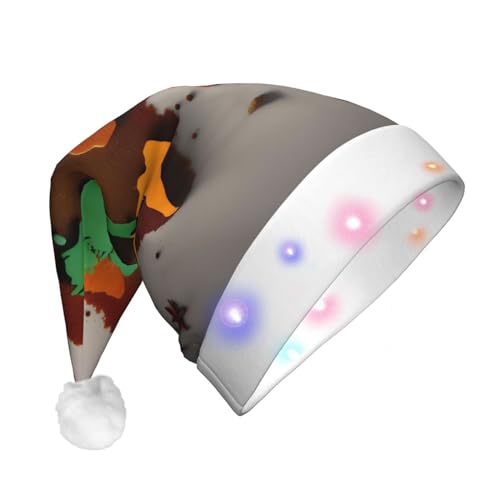 BrUgui Festliche LED-Weihnachtsmütze – langlebige Farben, drei Blinkmodi, perfektes Urlaubszubehör. Weltkarte aus Gewürzen von BrUgui