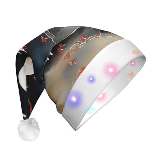 BrUgui Festliche LED-Weihnachtsmütze – langlebige Farben, drei Blinkmodi, perfektes Urlaubszubehör. Zwei japanische Kraniche fliegen traditionelle Malerei von BrUgui