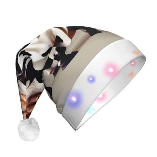 BrUgui Festliche LED-Weihnachtsmütze – langlebige Farben, drei blinkende Modi, perfektes Urlaubsaccessoire! Kuh schwarz und weiß gepunktet von BrUgui