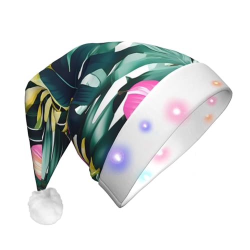 BrUgui Festliche LED-Weihnachtsmütze – langlebige Farben, drei blinkende Modi, perfektes Urlaubszubehör! Tropische Sommer-Hawaii-Blumenpalmenblätter von BrUgui