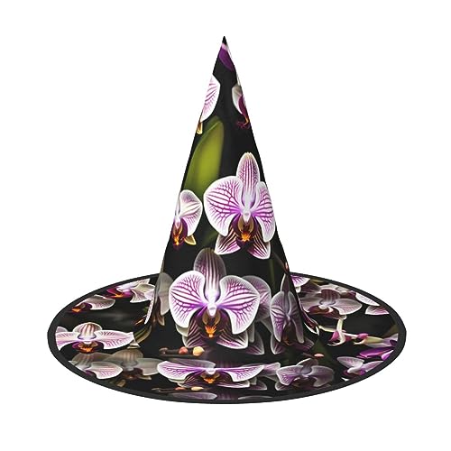 BrUgui Halloween-Hut Hexenhut für Männer und Frauen, Halloween-Partykappe, Halloween-Party-Zubehör, Orchideen von BrUgui