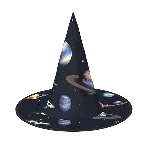 BrUgui Halloween-Hut Hexenhut für Männer und Frauen, Halloween-Partykappe, Halloween-Party-Zubehör, Planeten-Sterne und Milchstraßen-Galaxie von BrUgui
