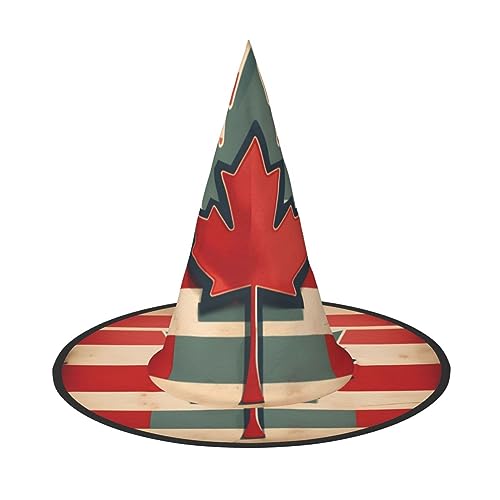 BrUgui Halloween-Hut Hexenhut für Männer und Frauen, Halloween-Partykappe, Halloween-Party-Zubehör, Retro-Kanada-Flaggenmuster von BrUgui