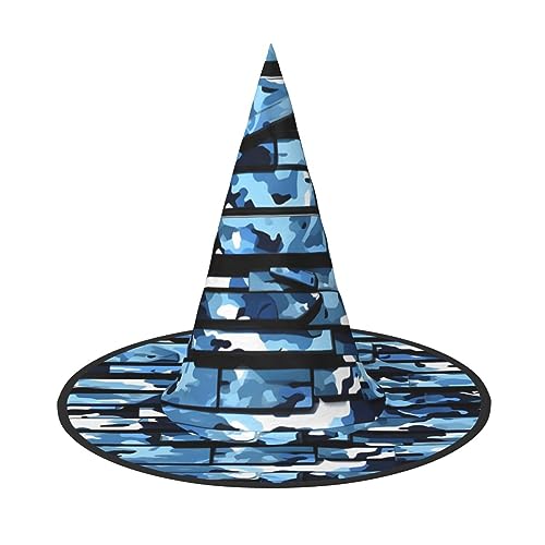 BrUgui Halloween-Hut Hexenhut für Männer und Frauen, Halloween-Partykappe, Halloween-Party-Zubehör, blaue Camouflage von BrUgui