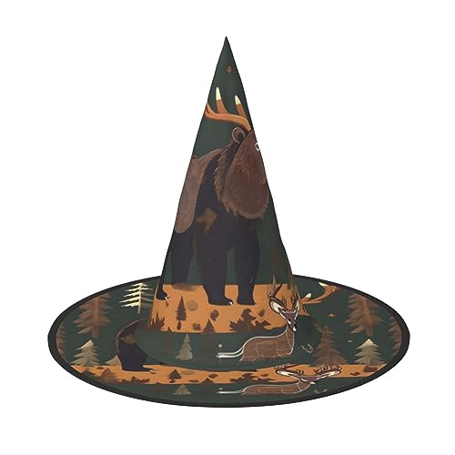 BrUgui Halloween-Hut Hexenhut für Männer und Frauen, Halloween-Partymütze, Halloween-Party-Zubehör, The Lodge Bear Deer von BrUgui