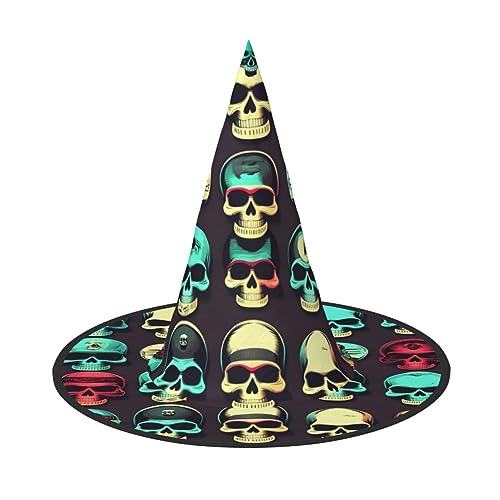BrUgui Halloween-Hut Hexenhut für Männer und Frauen, Halloween-Partymütze, Halloween-Party-Zubehör, coole Retro-Totenkopf-Grafik von BrUgui