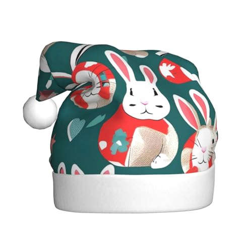 BrUgui Unisex Samt Weihnachtsmütze - Neujahr Festliche Party Festliches Accessoire Winter Schneehut Das Perfekte Weihnachtsgeschenk Häschen Kaninchen von BrUgui