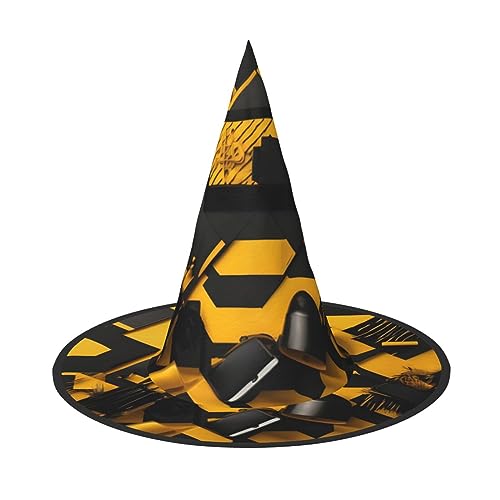 Halloween-Hut Hexenhut für Männer und Frauen, Halloween-Partykappe, Halloween-Party-Zubehör, Senfgelb und Schwarz von BrUgui