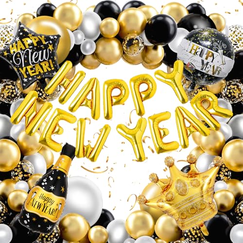 Silvester Deko 2025 Dekoration Set,Neujahr Silvesterdeko,Schwarz Gold Neujahr Deko 2025 Happy New Year Girlande,Folienballons,Konfetti Ballons,Neujahrsdeko,Silvesterpartydeko Silvester Deko 2025 Dekoration Set,Neujahr Silvesterdeko,Schwarz Gold Neujahr Deko 2025 Happy New Year Girlande,Folienballons,Konfetti Ballons,Neujahrsdeko,Silvesterpartydeko von BraMccer