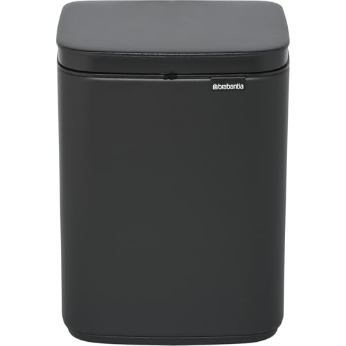 Brabantia - Bo Waste Bin 4L - Small & Stylish Rubbish Bin - Easy Open and Soft Closing Lid - Hygienic & Space Efficient - Wall Mountable - for Bathroom, Toilet, Bedroom - Mineral Infinite Grey von Brabantia