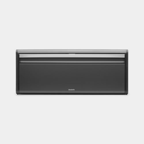 Brabantia Brotkasten mit Frontöffnung – Confident Grey | Graue Brotkästen für die Küche | Magnetverschluss | Flache Ablagefläche oben | Behälter für 2 Brote | Großer Brotkasten | 46,5 x 25 x 18,7 von Brabantia