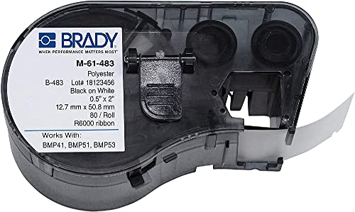 Allgemeines Kennzeichnungsetikett aus Polyestermit hoher Haftung für Etikettendrucker, 50,80mm x 12,70mm, Schwarz auf Weiß, 80 Stück von Brady