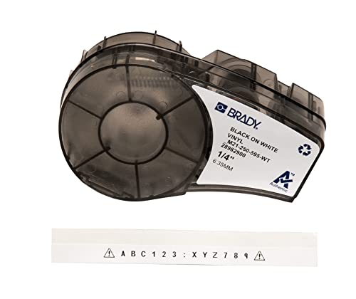 Brady Vinyl-Etiketten für Etikettendrucker M211 & M210 - Vinyl-Klebe-Druckeretiketten -Schwarz auf Weiß (6.35mm x 6.40m) - M21-250-595-WT von Brady