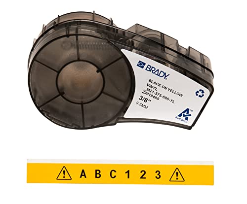 Brady Vinyl-Etiketten für Etikettendrucker M211 & M210 - Vinyl-Klebe-Druckeretiketten - Industrieetikettenband für Kabel/Namensetiketten - Schwarz auf Gelb (9.53mm x 6.40m) - M21-375-595-YL von Brady