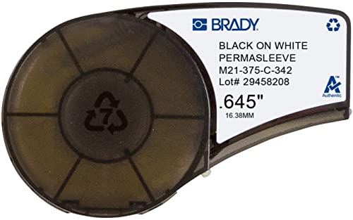 Brady (M21-375-C-342) PermaSleeve Schrumpfschläuche aus Polyolefin für BMP21-PLUS; BMP21 16.40 mm x 2.10 m Schwarz auf Weiß von Brady