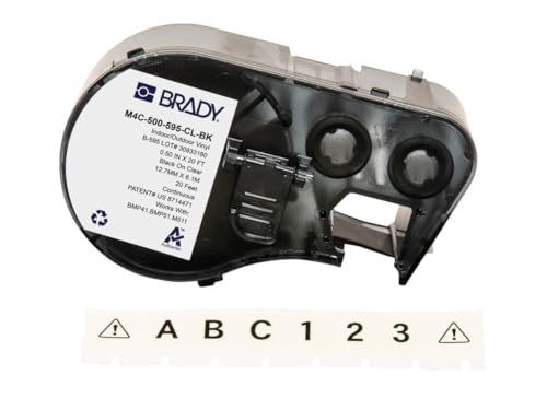 Brady Authentic (M4C-500-595-CL-BK) Allwetter-Vinyl-Etiketten, 1,3 cm B x 6,1 m, Schwarz auf Transparent von Brady