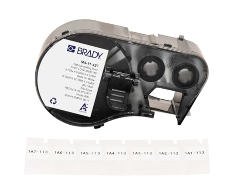 Brady Selbstlaminierendes Vinyl-Vorgefertigte Etiketten für Etikettendrucker BMP41/BMP51/BMP53/M511-360 Klebeetiketten - Schwarz auf Weiß, Transparent (12,70 mm (B) x 19,05 mm (H)) - M4-11-427 von Brady