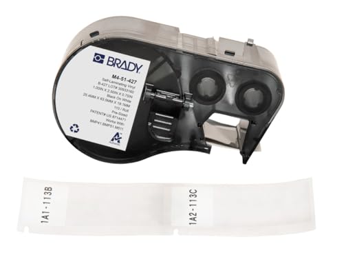 Brady Authentische (M4-51-427) selbstklebende Vinyl-Etiketten, 6,3 cm H x 2,5 cm B Schwarz auf Weiß, transparent, 110 Etiketten von Brady