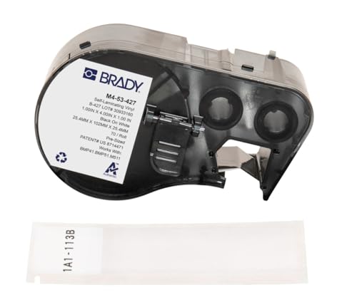Brady Selbstlaminierendes Vinyl-Vorgefertigte Etiketten für Etikettendrucker BMP41/BMP51/BMP53/M511-70 Klebeetiketten - Schwarz auf Weiß, Transparent (25,40 mm (B) x 101,60 mm (H)) - M4-53-427 von Brady