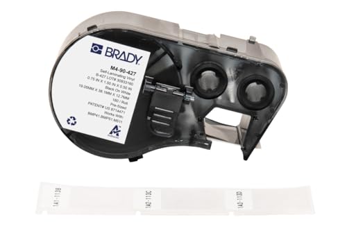 Brady Authentische (M4-90-427) selbstklebende Vinyl-Etiketten, 3,8 cm H x 1,9 cm B, Schwarz auf Weiß, transparent, 180 Etiketten von Brady