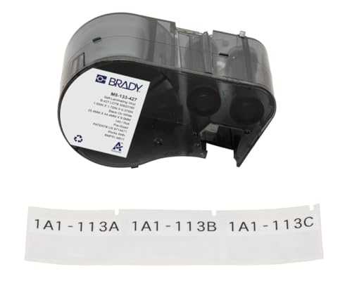 Brady Authentische (M5-133-427) selbstklebende Vinyl-Etiketten, 2,5 cm H x 4,4 cm B, Schwarz auf Weiß, transparent, 140 Etiketten von Brady