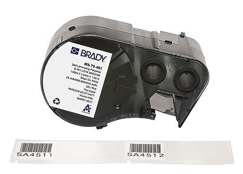 Brady Selbstlaminierender Polyester-Vorgefertigte Etiketten für Etikettendrucker BMP51/BMP53/M511-120 Klebeetiketten - Schwarz auf Weiß, Transparent (66,68 mm (B) x 25,40 mm (H)) - M5-75-461 von Brady