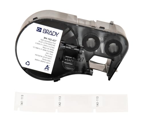 Brady Authentische M4-102-427 selbstklebende Vinyl-Etiketten, 3,2 cm H x 1,3 cm B, Schwarz auf Weiß, transparent, 200 Etiketten von Brady