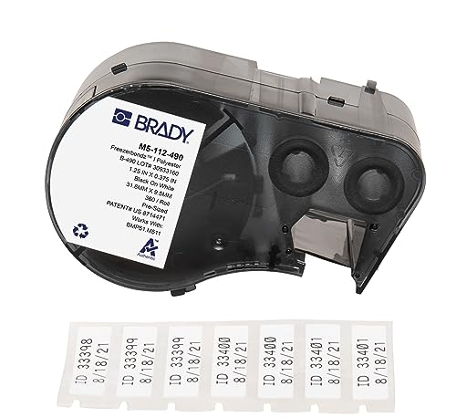 Brady FreezerBondz™ Polyester-Etiketten für Etikettendrucker BMP51/BMP53/M511-360, selbstklebende Druckeretiketten, Schwarz auf Weiß, 31,75 mm (B) x 9,53 mm (H), M5-112-490 von Brady