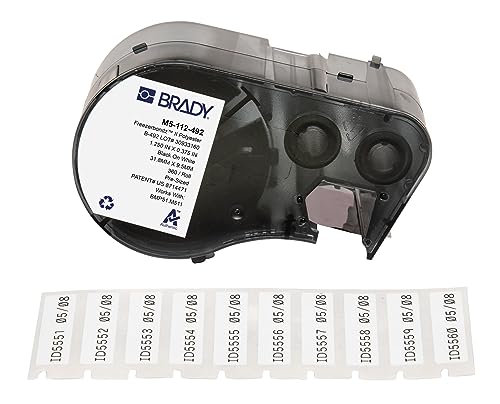 Brady FreezerBondz™ Polyester-Vorgefertigte Etiketten für Etikettendrucker BMP51/BMP53/M511-360 Klebeetiketten - Schwarz auf Weiß (31,75 mm (B) x 9,53 mm (H)) - M5-112-492 von Brady