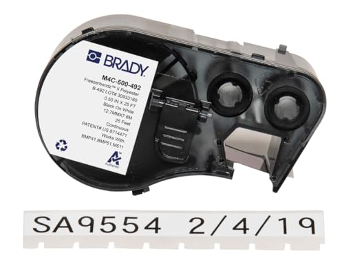 Brady FreezerBondz™ Polyester-Etikettenband für Etikettendrucker BMP41/BMP51/BMP53/M511 - Klebeetiketten - Schwarz auf Weiß (12,70 mm (B) x 7,62 m (L)) - M4C-500-492 von Brady