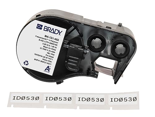 Brady FreezerBondz™ Polyester-Vorgefertigte Etiketten für Etikettendrucker BMP41/BMP51/BMP53/M511 - 180 Klebeetiketten - Schwarz auf Weiß (25,40 mm (B) x 12,70 mm (H)) - M4-131-492 von Brady
