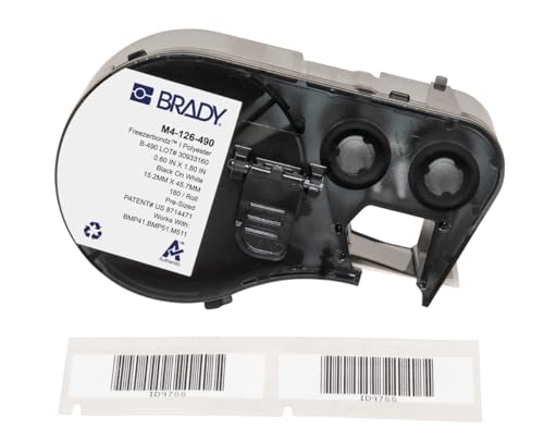 Brady FreezerBondz™ Polyester-Vorgefertigte Etiketten für Etikettendrucker BMP41/BMP51/BMP53/M511 - 180 Klebeetiketten - Schwarz auf Weiß (45,72 mm (B) x 15,24 mm (H)) - M4-126-490 von Brady