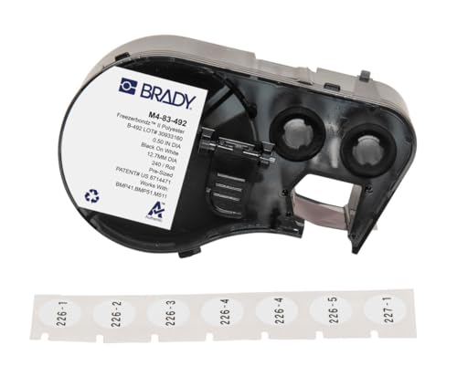 Brady FreezerBondz™ Polyester-Vorgefertigte Etiketten für Etikettendrucker BMP41/BMP51/BMP53/M511 - 240 Klebeetiketten - Schwarz auf Weiß (12,70 mm (∅)) - M4-83-492 von Brady