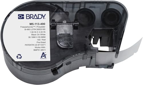 Brady FreezerBondz™ Polyester-Vorgefertigte Etiketten für Etikettendrucker BMP51/BMP53/M511 - 140 Klebeetiketten - Schwarz auf Weiß (38,10 mm (B) x 55,88 mm (H)) - M5-113-490 von Brady