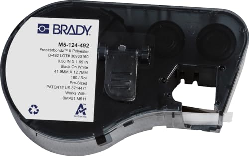 Brady FreezerBondz™ Polyester-Vorgefertigte Etiketten für Etikettendrucker BMP51/BMP53/M511 - 180 Klebeetiketten - Schwarz auf Weiß (12,70 mm (B) x 41,91 mm (H)) - M5-124-492 von Brady