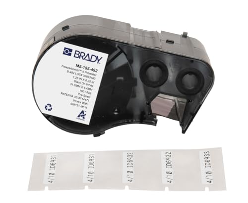 Brady FreezerBondz™ Polyester-Vorgefertigte Etiketten für Etikettendrucker BMP51/BMP53/M511 - 180 Klebeetiketten - Schwarz auf Weiß (31,75 mm (B) x 6,35 mm (H)) - M5-155-492 von Brady