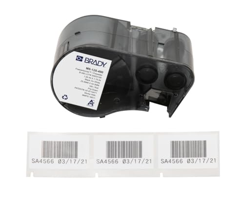 Brady FreezerBondz™ Polyester-Vorgefertigte Etiketten für Etikettendrucker BMP51/BMP53/M511 - 180 Klebeetiketten - Schwarz auf Weiß (44,45 mm (B) x 25,40 mm (H)) - M5-125-490 von Brady