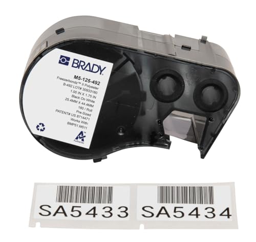 Brady FreezerBondz™ Polyester-Vorgefertigte Etiketten für Etikettendrucker BMP51/BMP53/M511 - 180 Klebeetiketten - Schwarz auf Weiß (44,45 mm (B) x 25,40 mm (H)) - M5-125-492 von Brady