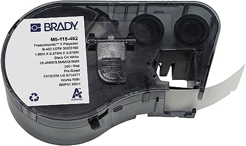 Brady FreezerBondz™ Polyester-Vorgefertigte Etiketten für Etikettendrucker BMP51/BMP53/M511 - 240 Klebeetiketten - Schwarz auf Weiß (25,40 mm (B) x 9,53 mm (H) x 9,53 mm (∅)) - M5-118-492 von Brady