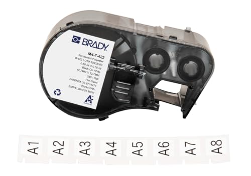 Brady M4-7-422 Etiketten für Etikettendrucker BMP41/BMP51/BMP53/M511-280, selbstklebend, Schwarz auf Weiß (12,70 mm (B) x 12,70 mm (H)) von Brady