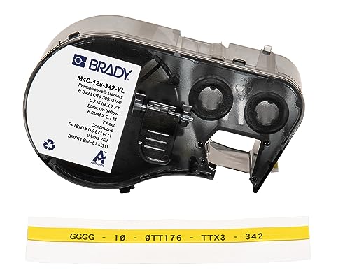 Brady M4C-125-342-YL Polyolefin-Etikettenband für Etikettendrucker BMP41/BMP51/BMP53/M511, selbstklebend, Schwarz auf Gelb (5,97 mm (H) x 2,13 m (L)) von Brady